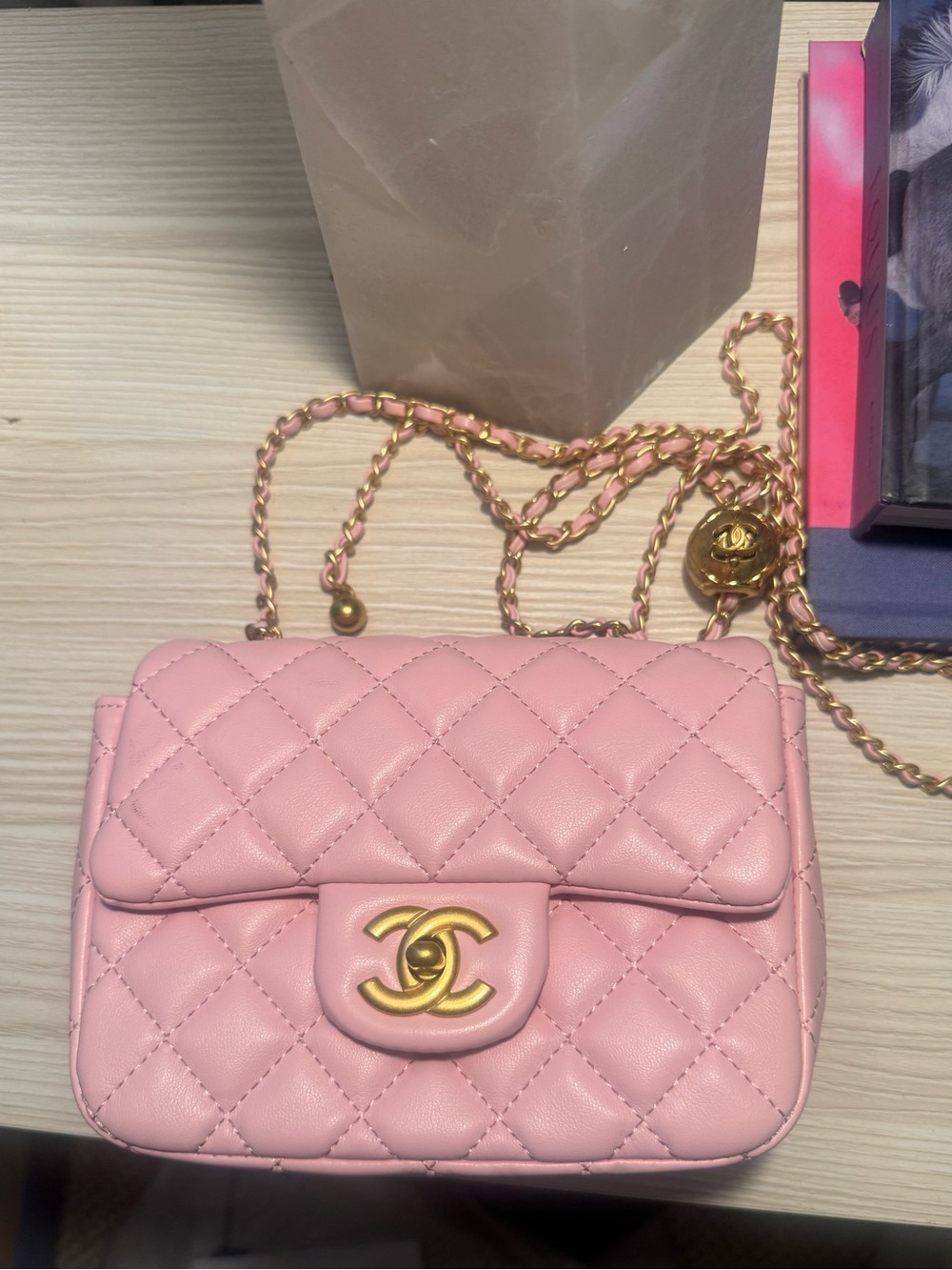 CHANEL Pink Quilted Mini Crossbody with Gold Chain - Picture 3 of 6